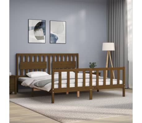 vidaXL Lovos rėmas su galvūgaliu, medaus rudas, mediena, itin didelis