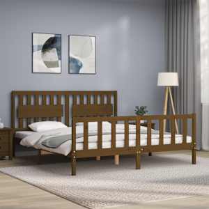 vidaXL Lovos rėmas su galvūgaliu, medaus rudas, mediena, itin didelis