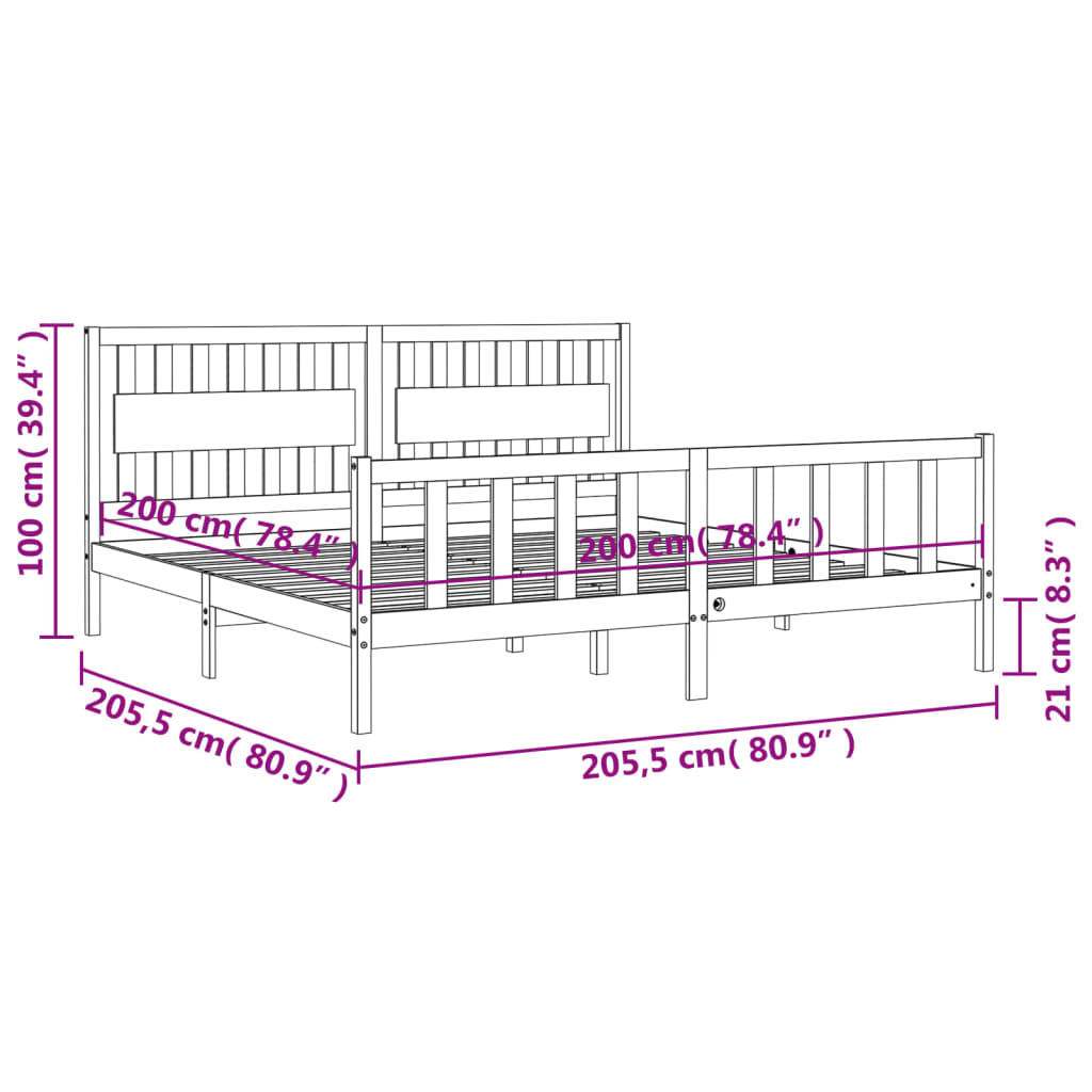 Rám postele s čelem 200 x 200 cm masivní dřevo