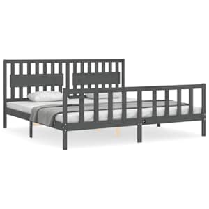 Rám postele s čelem šedý 200 x 200 cm masivní dřevo - obrázek 2