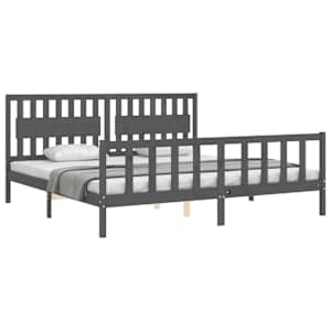 Rám postele s čelem šedý 200 x 200 cm masivní dřevo - obrázek 4
