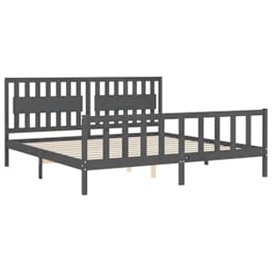 Rám postele s čelem šedý 200 x 200 cm masivní dřevo - obrázek 5
