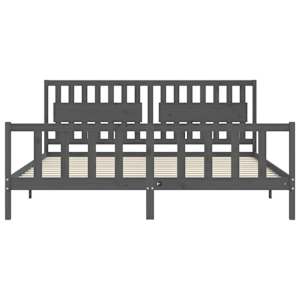 Rám postele s čelem šedý 200 x 200 cm masivní dřevo - obrázek 6