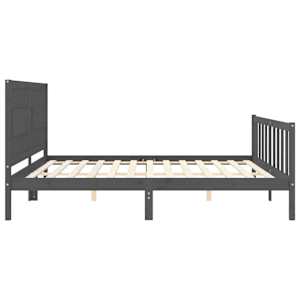 Rám postele s čelem šedý 200 x 200 cm masivní dřevo - obrázek 7