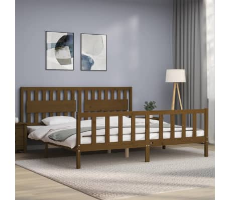 vidaXL Rama ł&oacute;żka z wezgłowiem, miodowy brąz, 200x200 cm, lite drewno