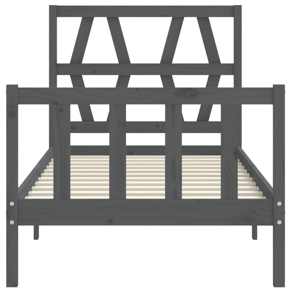 szürke tömör fa ágykeret fejtámlával Small Single