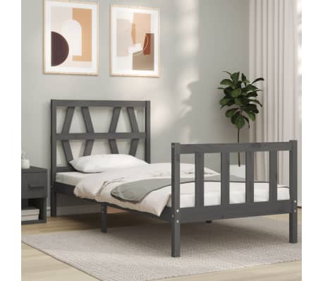 vidaXL Lovos rėmas su galvūgaliu, pilkas, mediena, mažas vienvietis