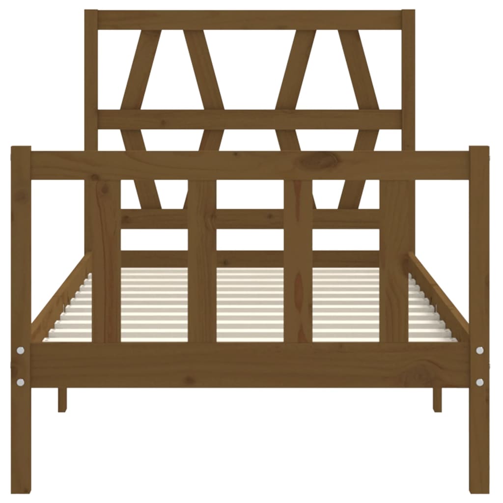 mézbarna tömör fa ágykeret fejtámlával Small Single