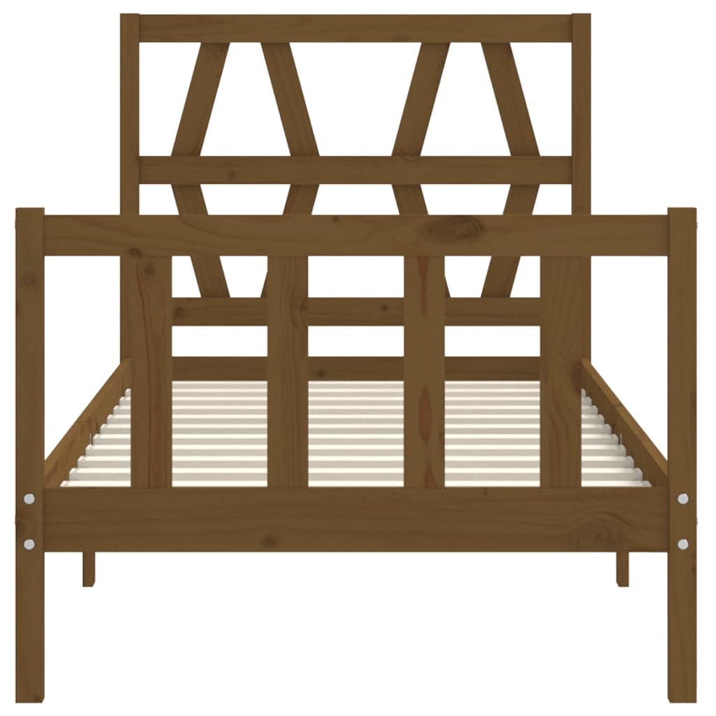 mézbarna tömör fa ágykeret fejtámlával (Single)