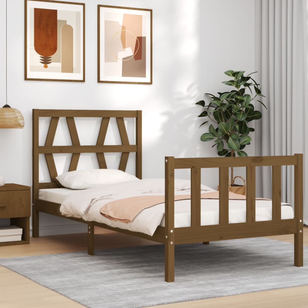 vidaXL Cadru de pat cu tăblie single, maro miere, lemn masiv