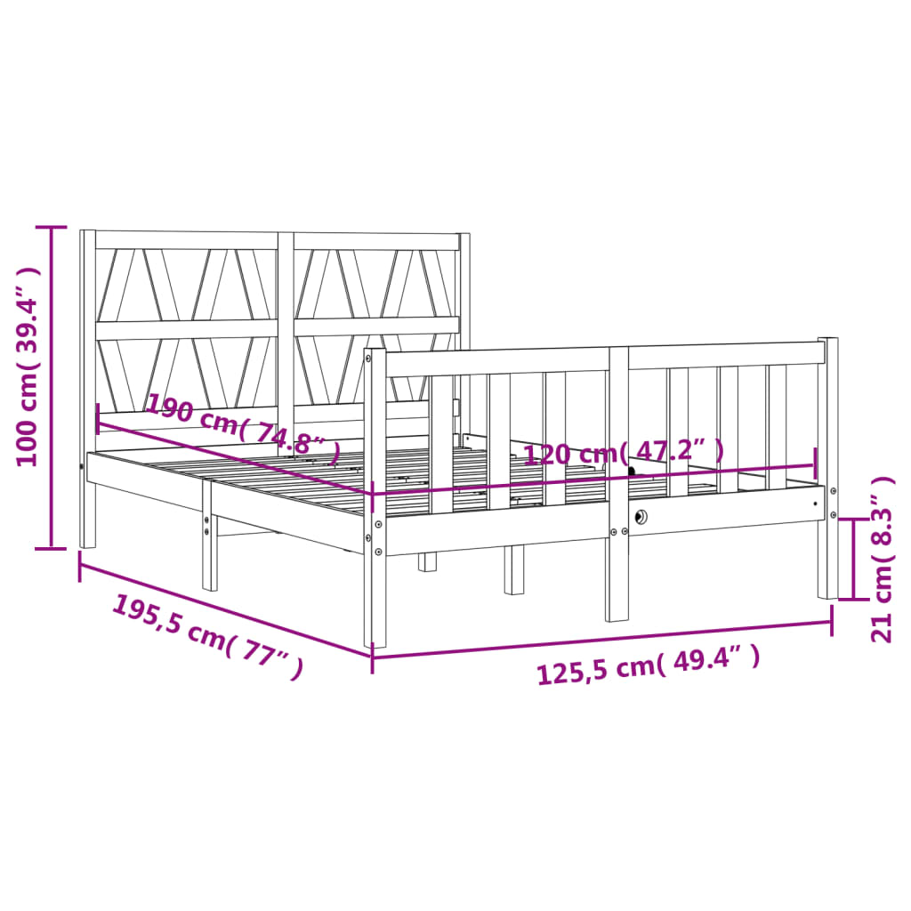 Rama łóżka z wezgłowiem, 4FT, mała podwójna, lite drewno