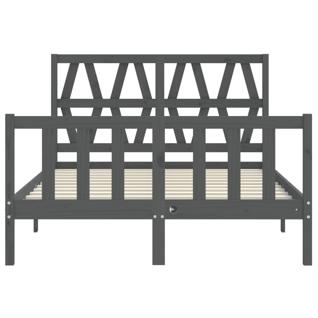 szürke tömör fa ágykeret fejtámlával 140 x 190 cm