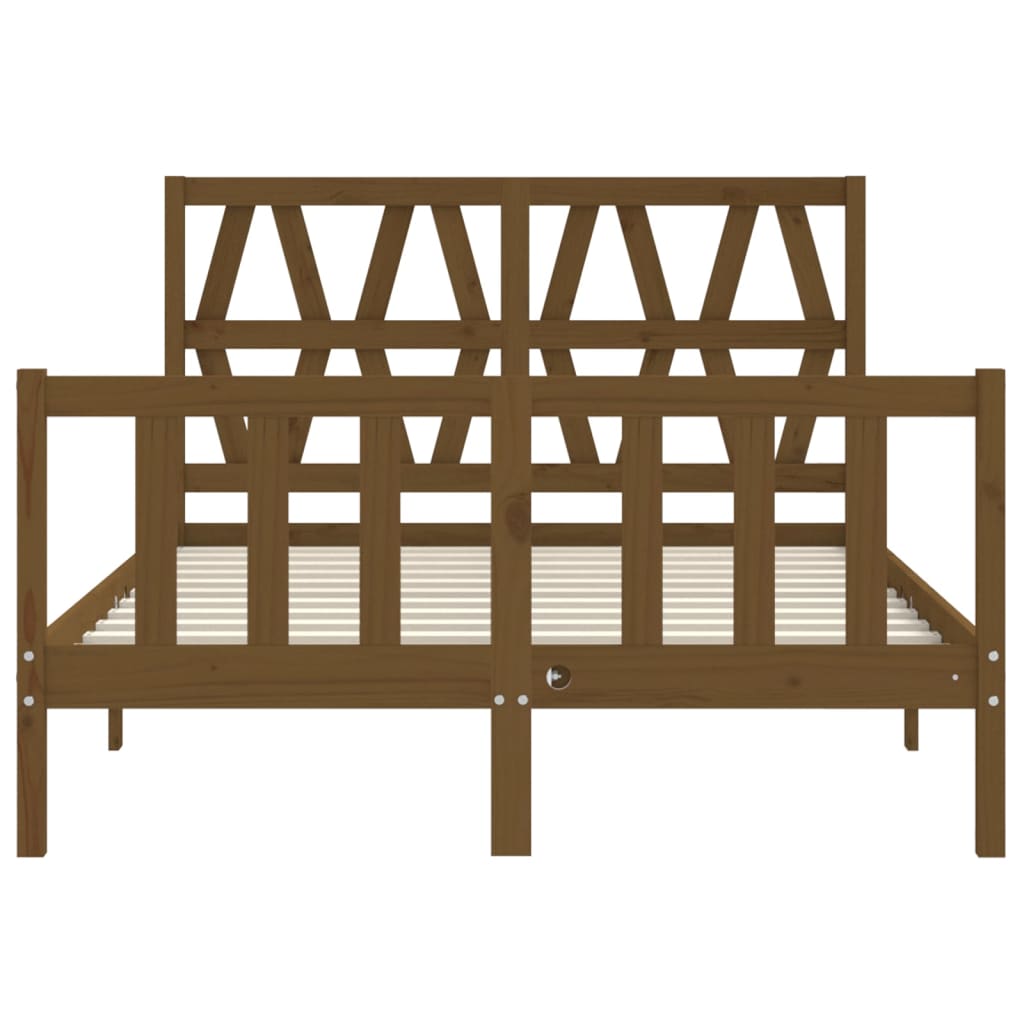 mézbarna tömör fa ágykeret fejtámlával 140 x 190 cm