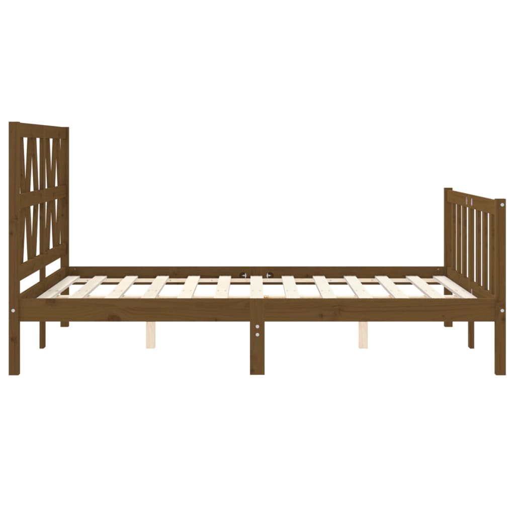 mézbarna tömör fa ágykeret fejtámlával 140 x 190 cm