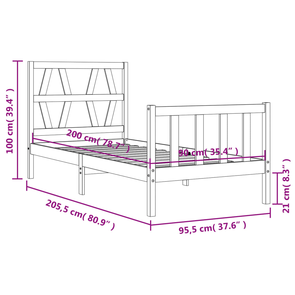 fehér tömör fa ágykeret fejtámlával 90 x 200 cm