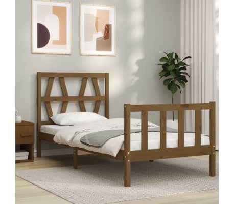 vidaXL Lovos rėmas su galvūgaliu, medaus rudas, 90x200cm, mediena