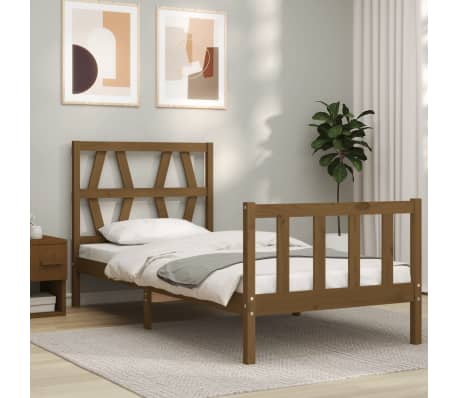 vidaXL Lovos rėmas su galvūgaliu, rudas, 100x200cm, medienos masyvas