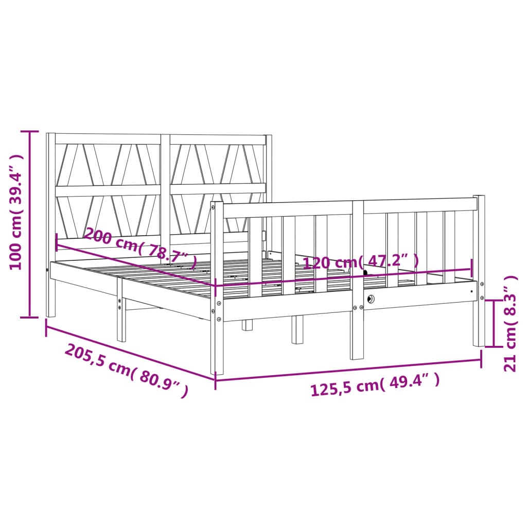 Rám postele s čelem 120 x 200 cm masivní dřevo