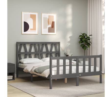 vidaXL Lovos rėmas su galvūgaliu, pilkas, 120x200cm, medienos masyvas