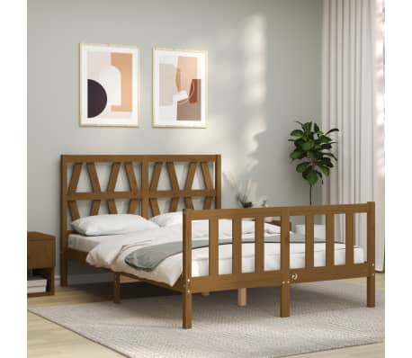 vidaXL Lovos rėmas su galvūgaliu, rudas, 140x200cm, medienos masyvas