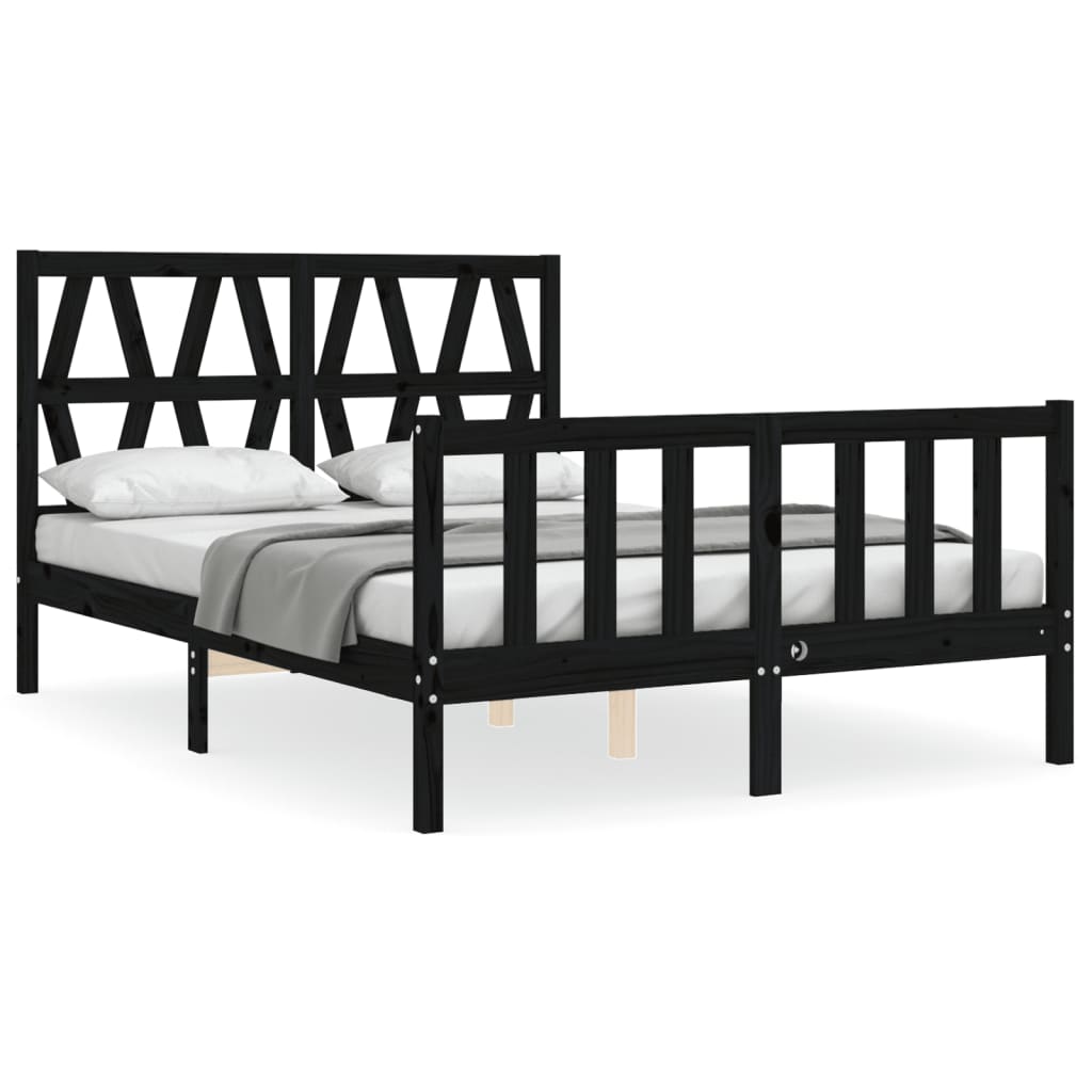vidaXL Bedframe met hoofdbord massief hout zwart 140x200 cm