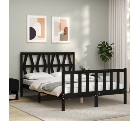 vidaXL Lovos rėmas su galvūgaliu, juodas, 140x200cm, medienos masyvas
