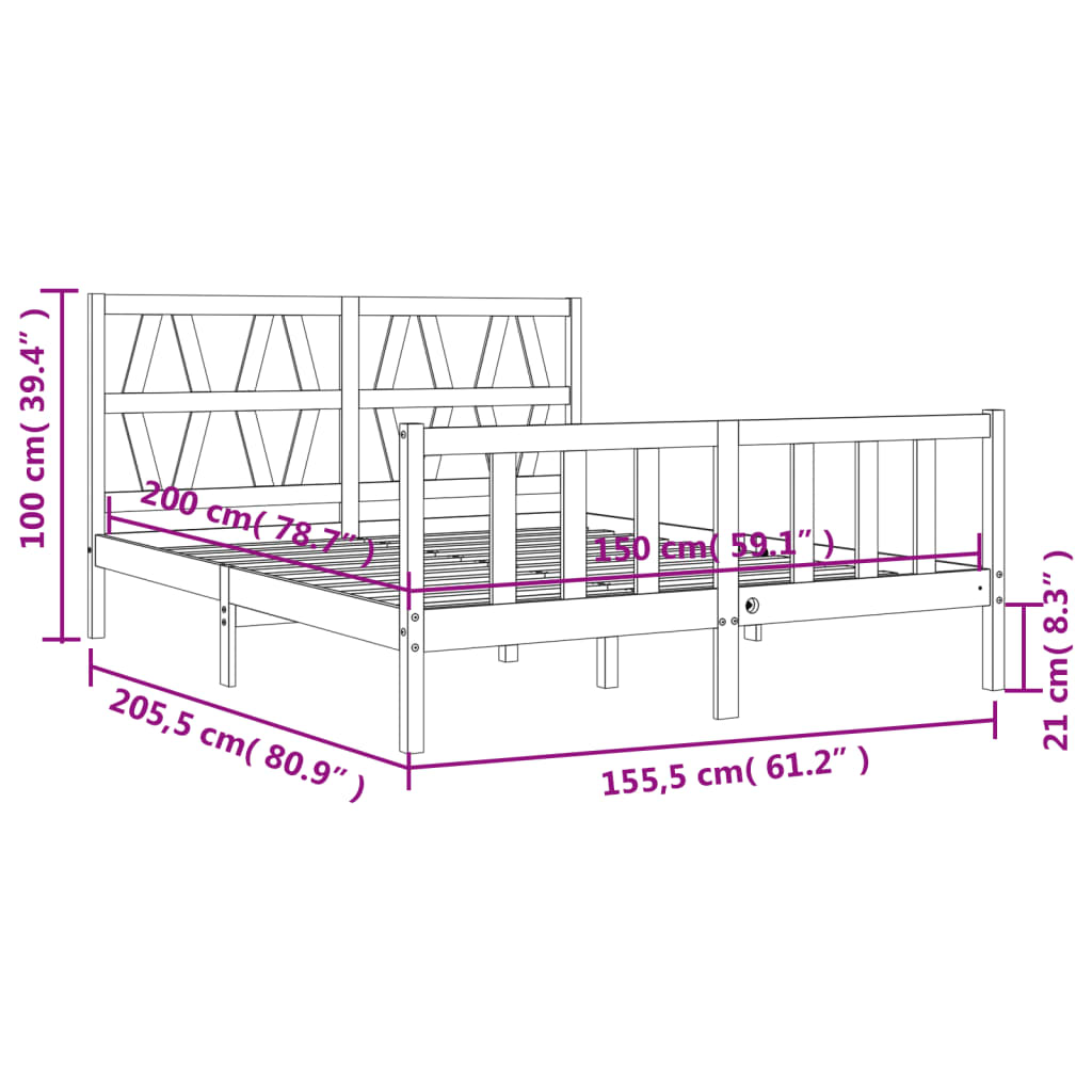 tömör fa ágykeret fejtámlával King Size