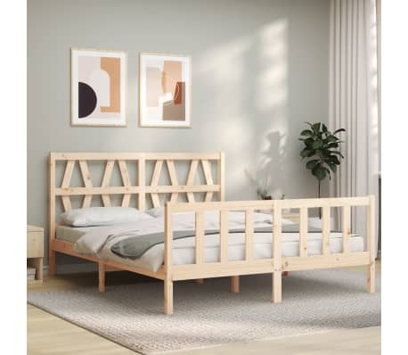 vidaXL Lovos rėmas su galvūgaliu, medienos masyvas, didelis