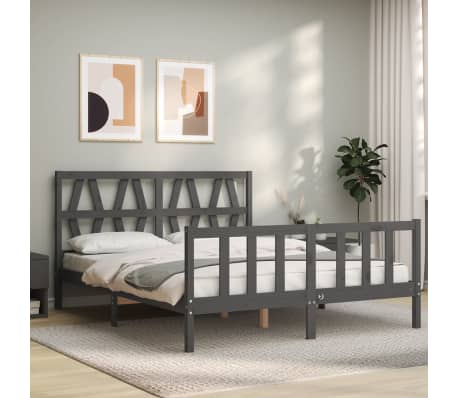 vidaXL S&auml;ngynrunko p&auml;&auml;dyll&auml; harmaa King Size t&auml;ysi puu