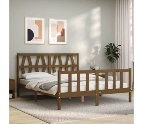 vidaXL Lovos rėmas su galvūgaliu, rudas, 160x200cm, medienos masyvas