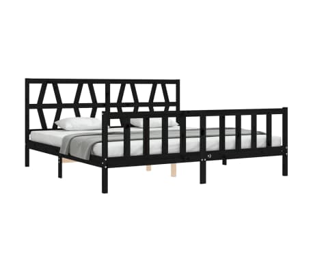 vidaXL Cadre de lit avec t&ecirc;te de lit noir Super King Size bois massif