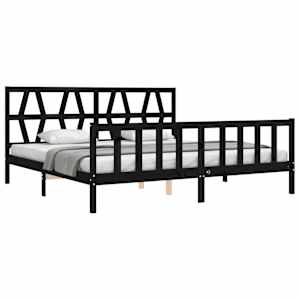 vidaXL Cadre de lit avec t&ecirc;te de lit noir Super King Size bois massif