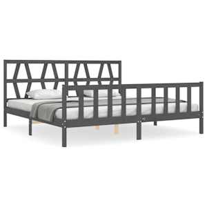 Rám postele s čelem šedý 200 x 200 cm masivní dřevo - obrázek 2