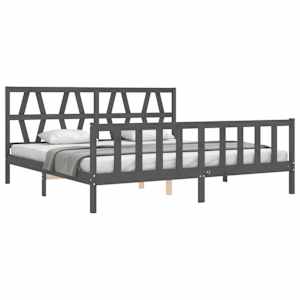 Rám postele s čelem šedý 200 x 200 cm masivní dřevo - obrázek 4