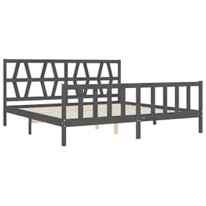Rám postele s čelem šedý 200 x 200 cm masivní dřevo - obrázek 5