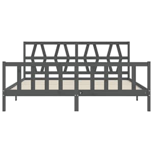 Rám postele s čelem šedý 200 x 200 cm masivní dřevo - obrázek 6