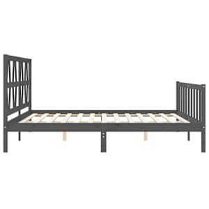 Rám postele s čelem šedý 200 x 200 cm masivní dřevo - obrázek 7
