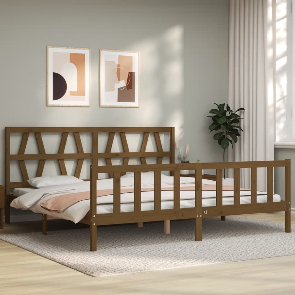 vidaXL Bedframe met hoofdbord massief hout honingbruin 200x200 cm afbeelding