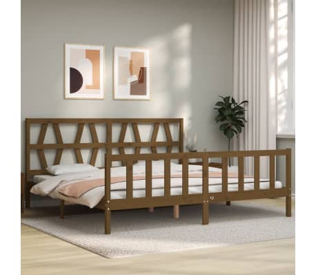 vidaXL Lovos rėmas su galvūgaliu, rudas, 200x200cm, medienos masyvas