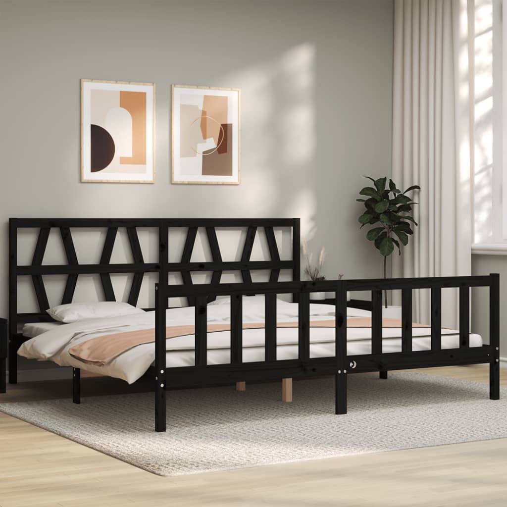 vidaXL Bedframe met hoofdbord massief hout zwart 200x200 cm afbeelding