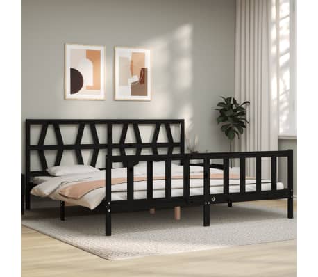 vidaXL Massivholzbett mit Kopfteil Schwarz 200x200 cm