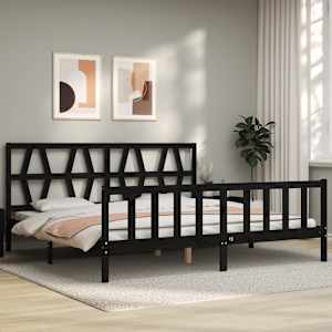 vidaXL Massivholzbett mit Kopfteil Schwarz 200x200 cm