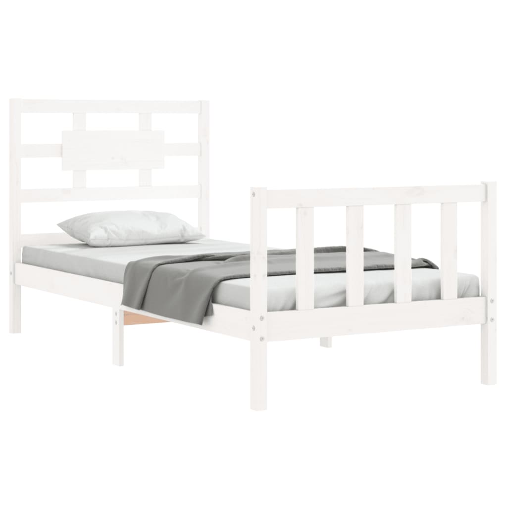 vidaXL Bedframe met hoofdbord massief hout wit afbeelding