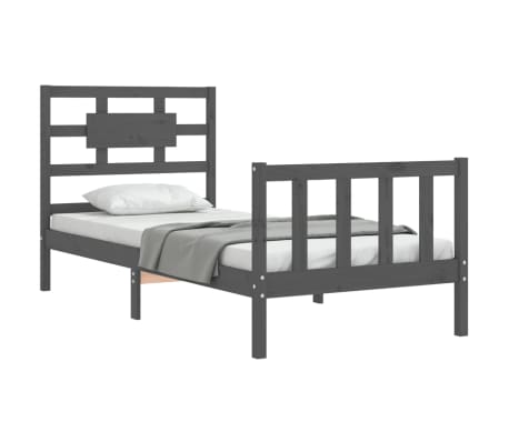 vidaXL Bed Frame without Mattress Grey Single Solid Wood Pine