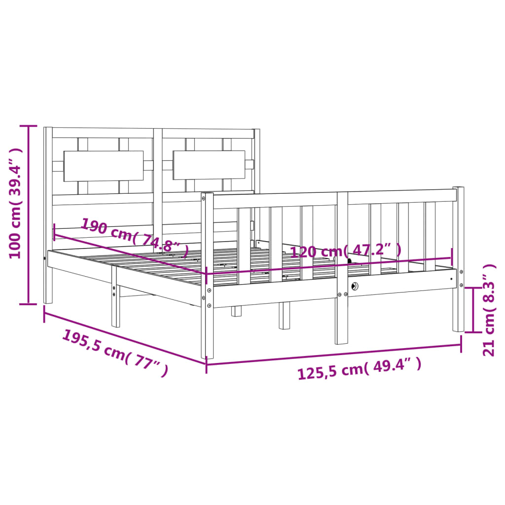 Rama łóżka z wezgłowiem, 4FT, mała podwójna, lite drewno