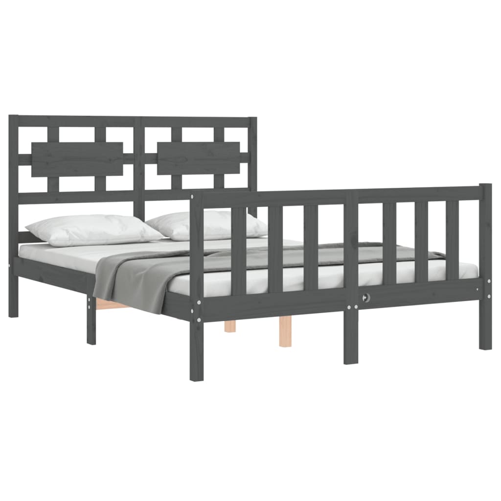 vidaXL Bed Frame with Headboard Grey 140x190 cm Solid Wood