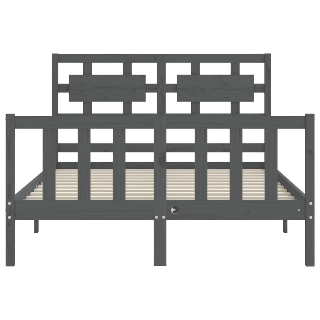 szürke tömör fa ágykeret fejtámlával 140 x 190 cm