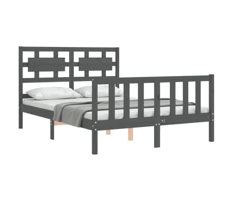 vidaXL Bed Frame with Headboard Grey 140x190 cm Solid Wood