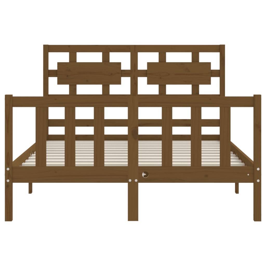 mézbarna tömör fa ágykeret fejtámlával 140 x 190 cm