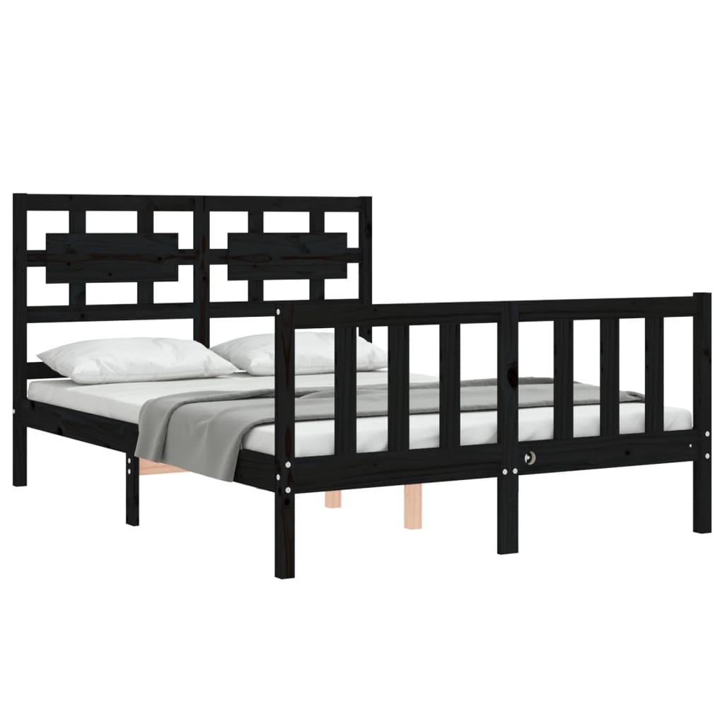 vidaXL Bedframe met hoofdbord massief hout zwart 140x190 cm afbeelding